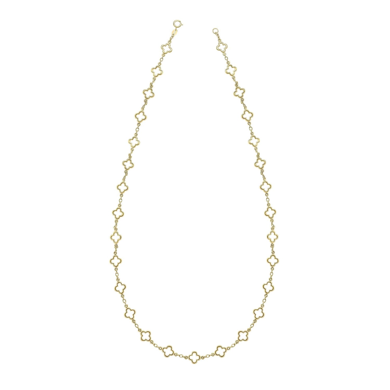 Clover Station Necklace - full view in 9ct yellow gold on a white background 