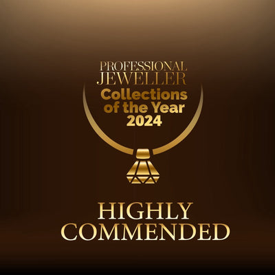 Gold 'Highly Commended' award for 'Professional Jeweller Collections of the Year 2024' on a dark background