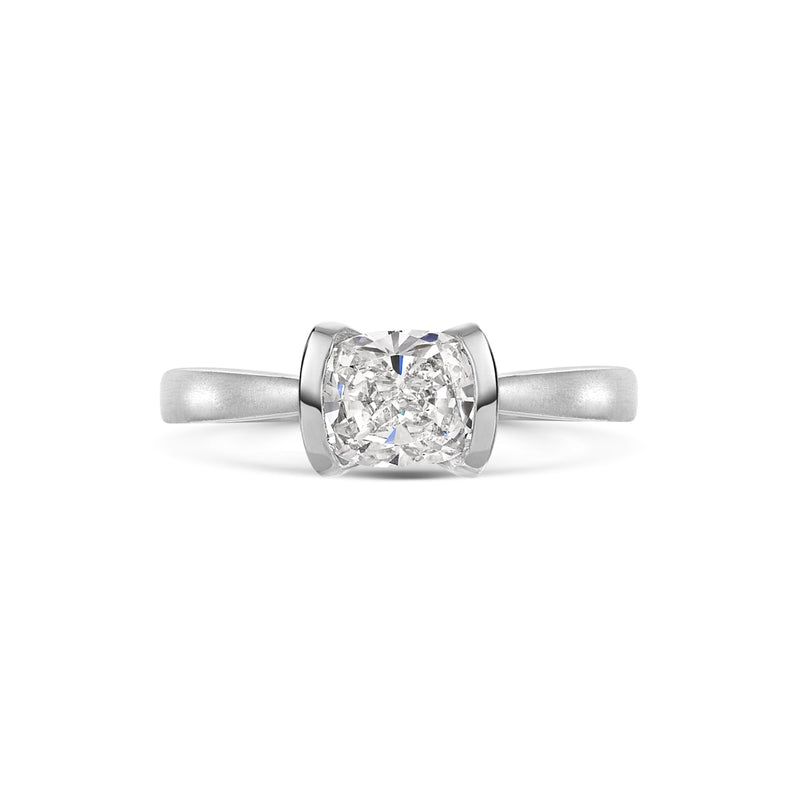 Cushion Cut Diamond Solitaire in platinum  on a white background