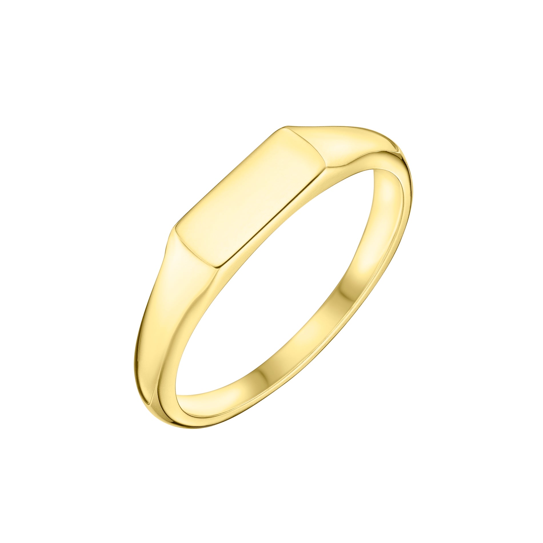 Dainty Rectangular Signet Ring in Yellow Gold - Side Angle