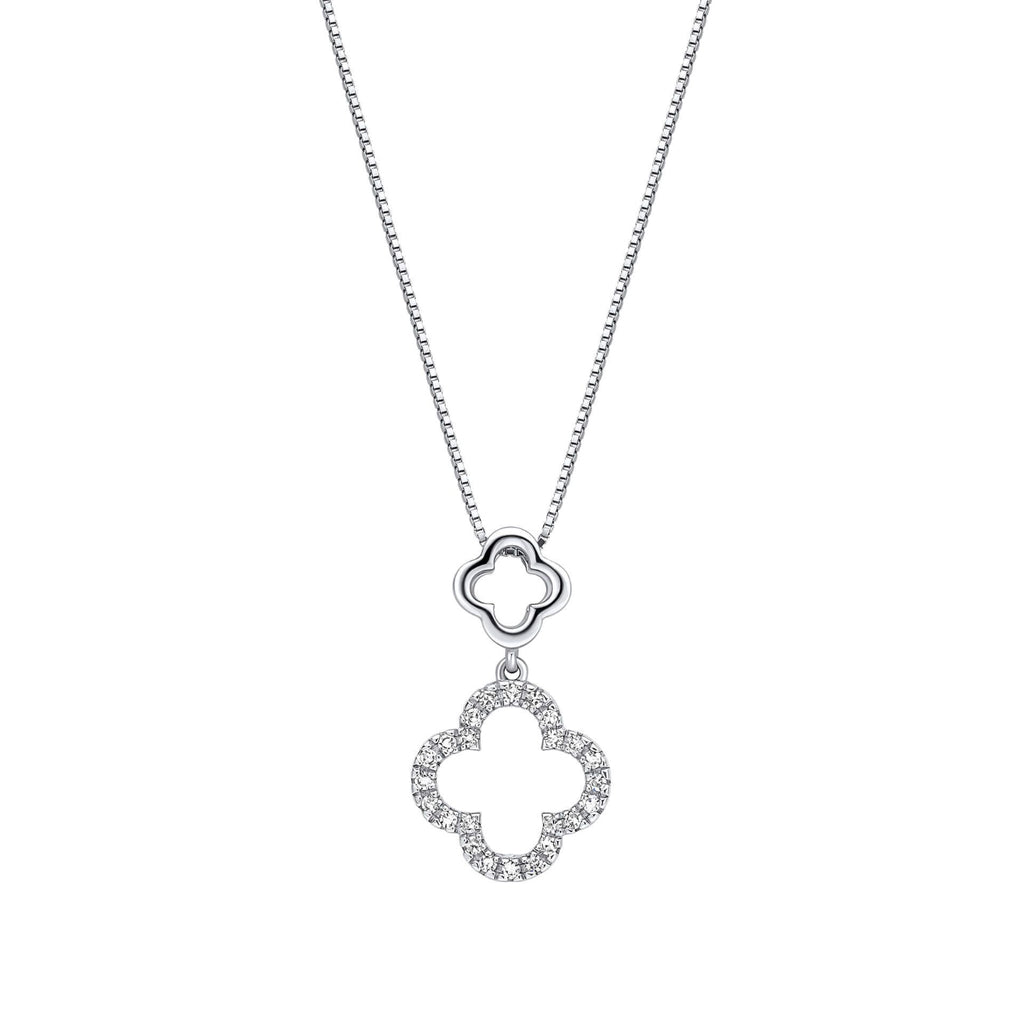 Diamond Clover Necklace in 9ct White Gold n a white background 