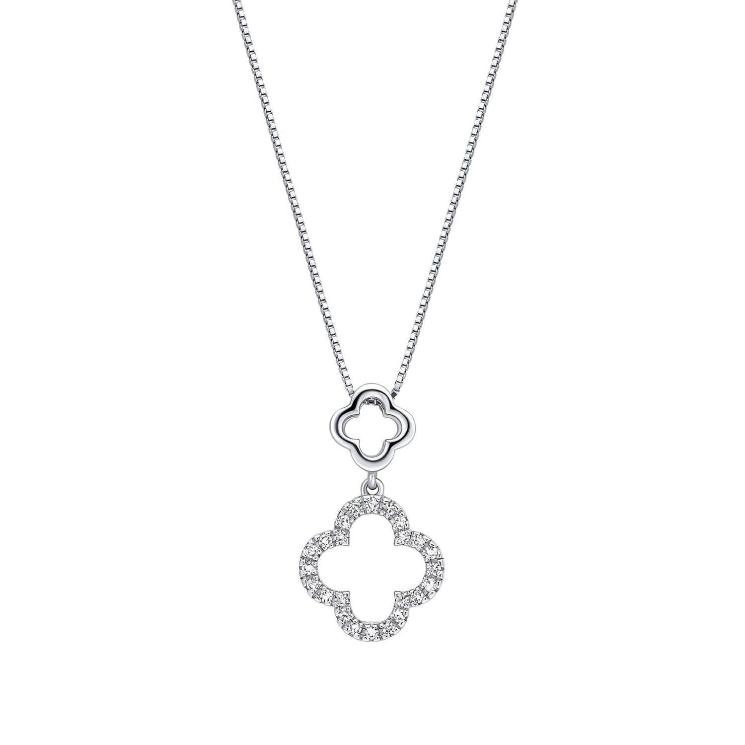 Diamond Clover Necklace in 9ct White Gold n a white background 