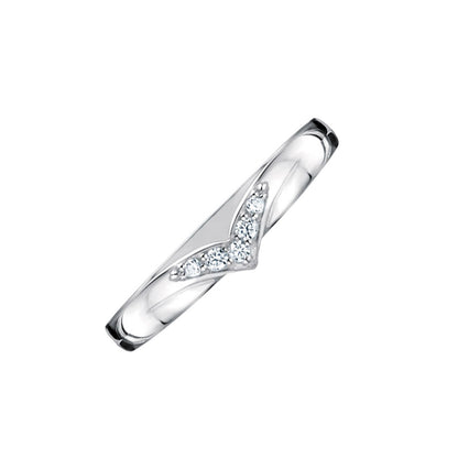 Diamond Set V Shaped Platinum Wedding ring on white background
