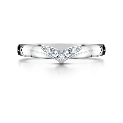 Diamond Set V Shaped Wedding ring in Platinum on white background 