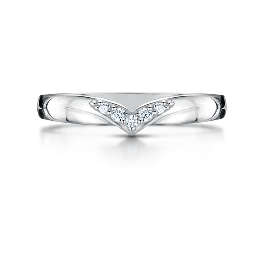 Diamond Set V Shaped Wedding ring in Platinum on white background 