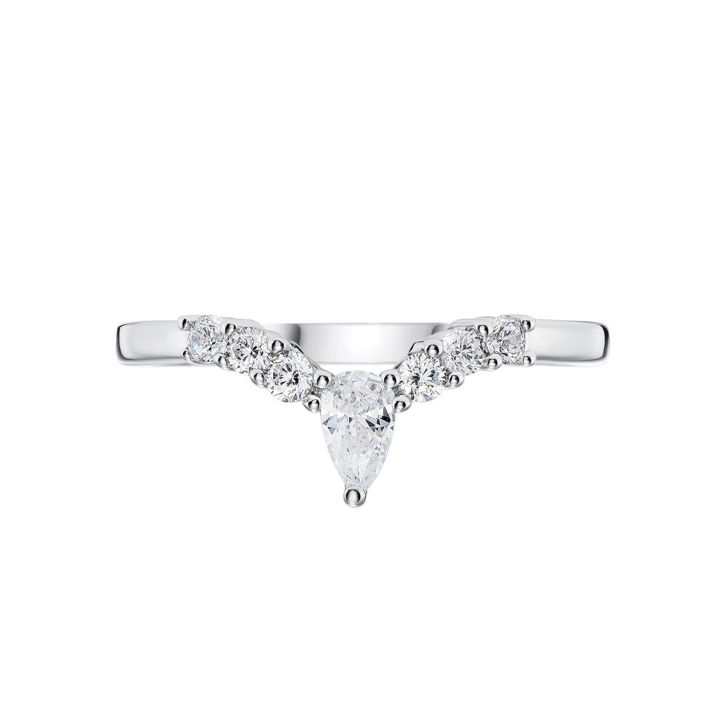 Diamond Wishbone Ring in Platinum on white background 