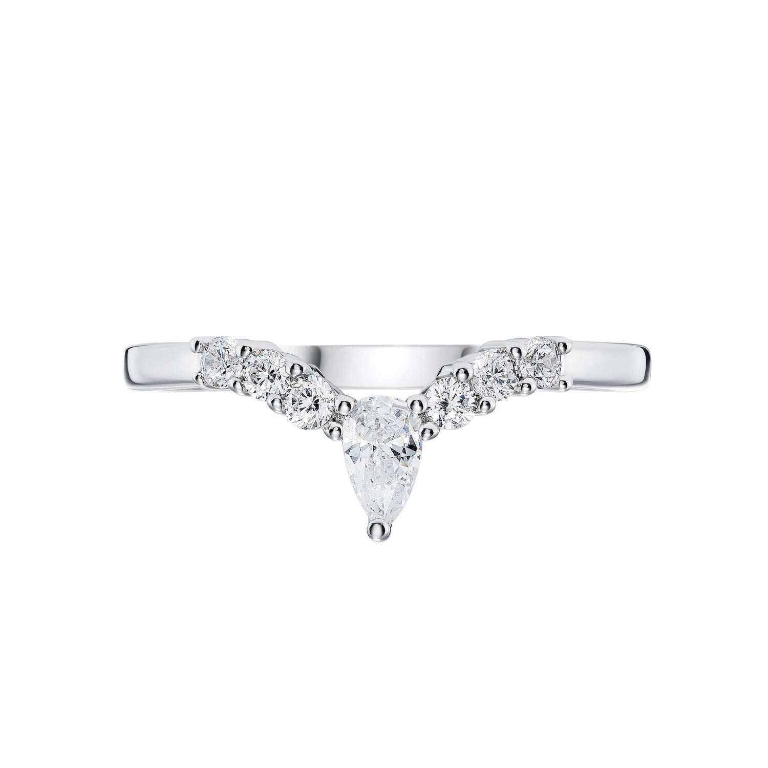 Diamond Wishbone Ring in Platinum on white background 