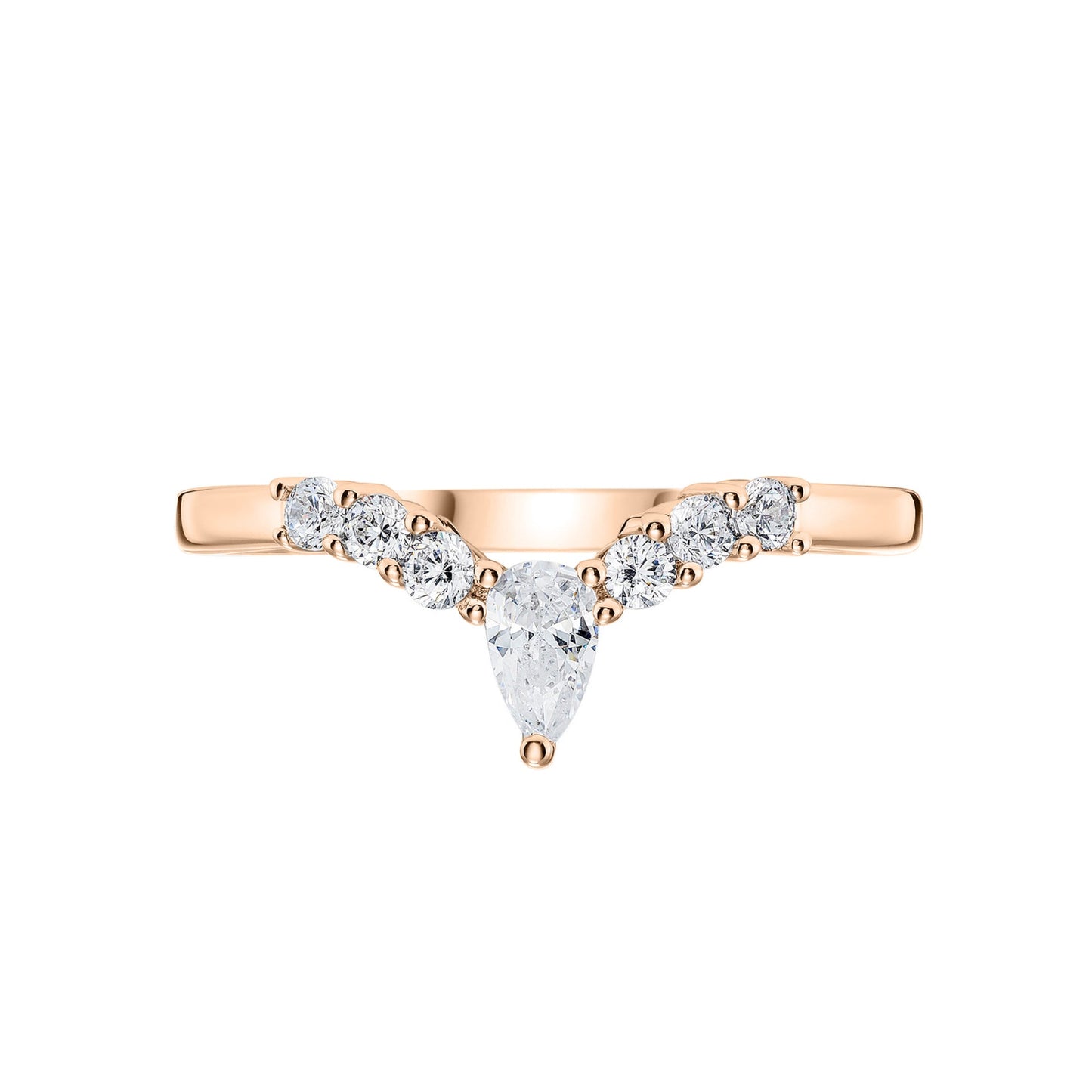 Diamond Wishbone Wedding Ring in Rose Gold on white background 