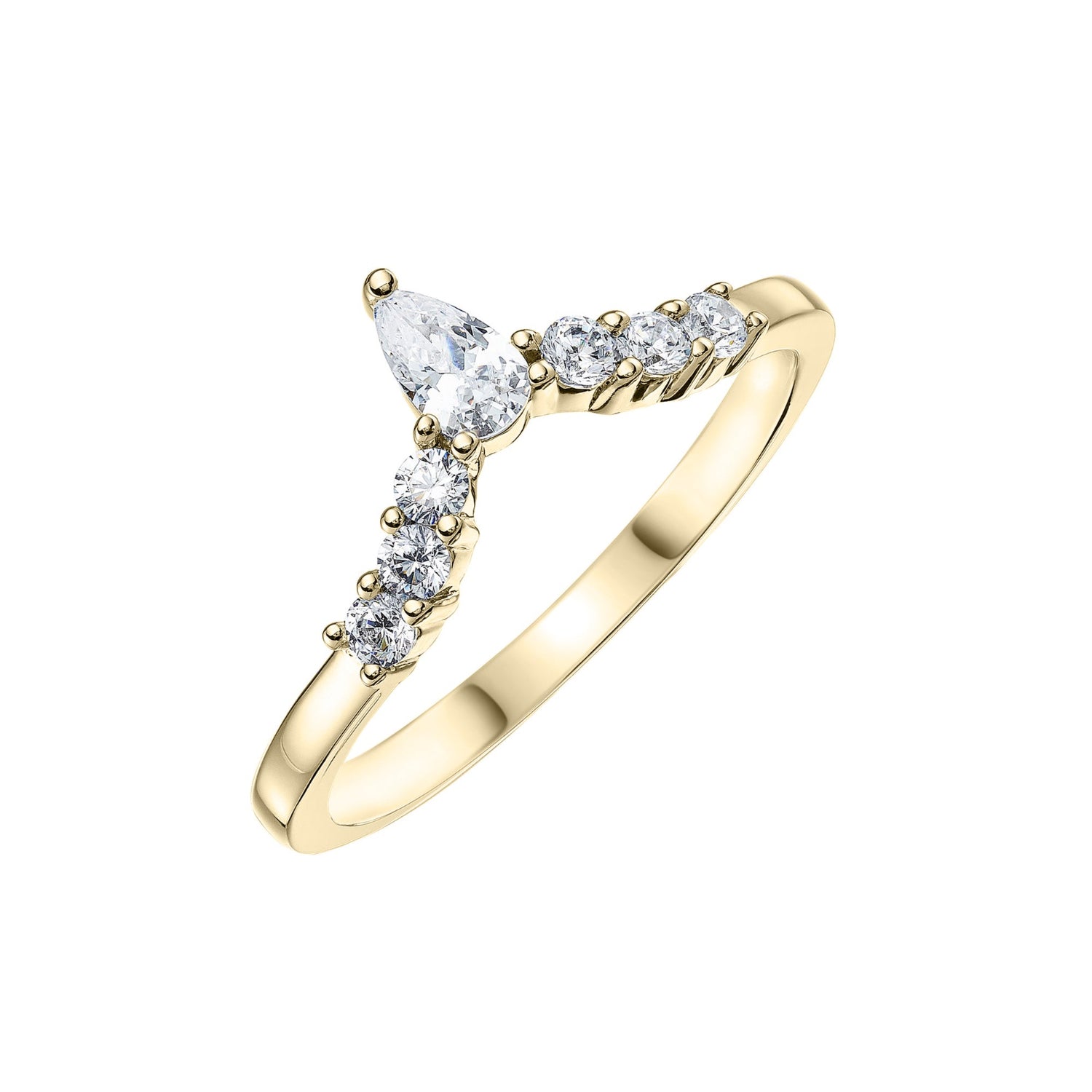 Diamond Wishbone Wedding Ring in Yellow Gold on white background 