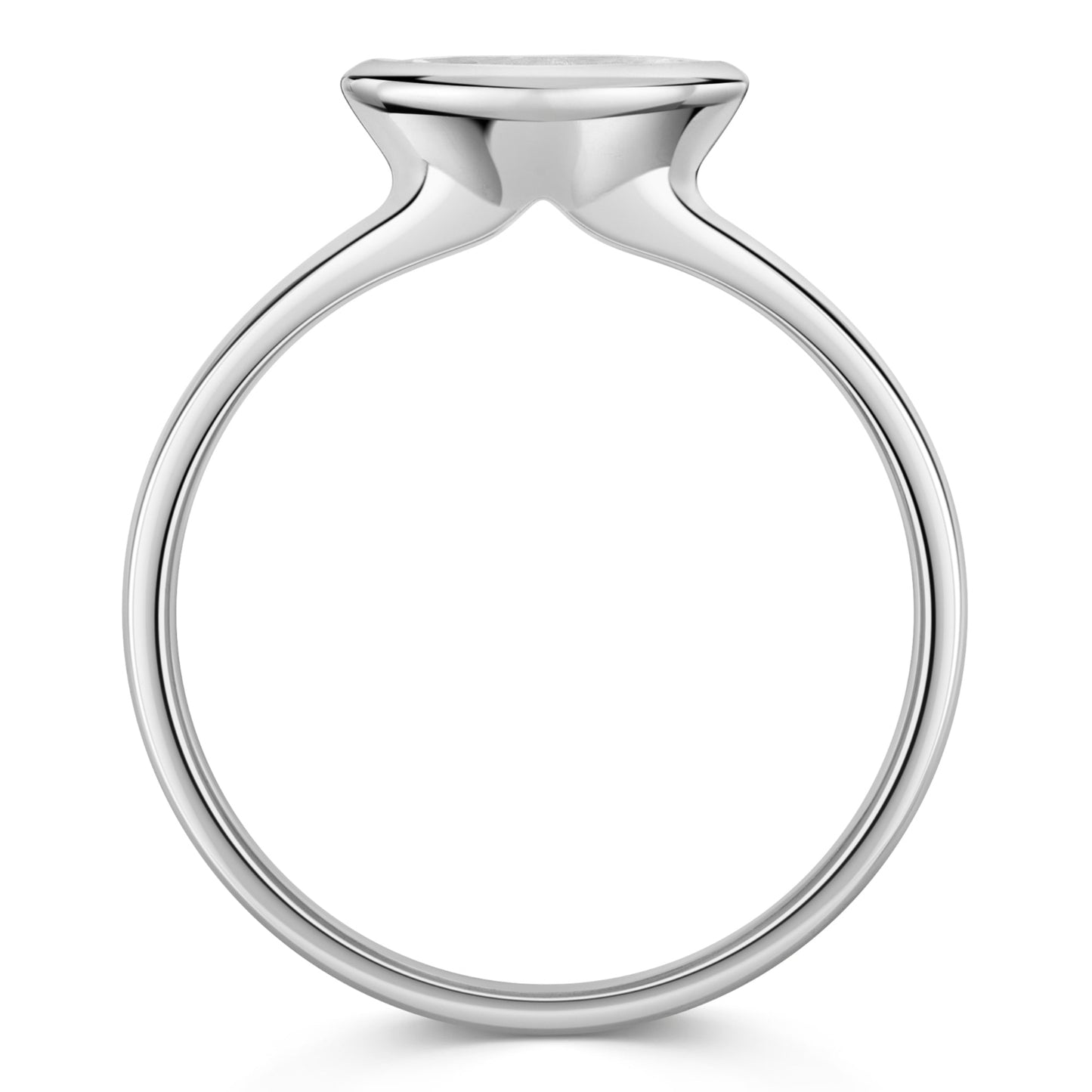 East West Marquise Bezel Set engagement ring in Platinum - side view on a white background 
