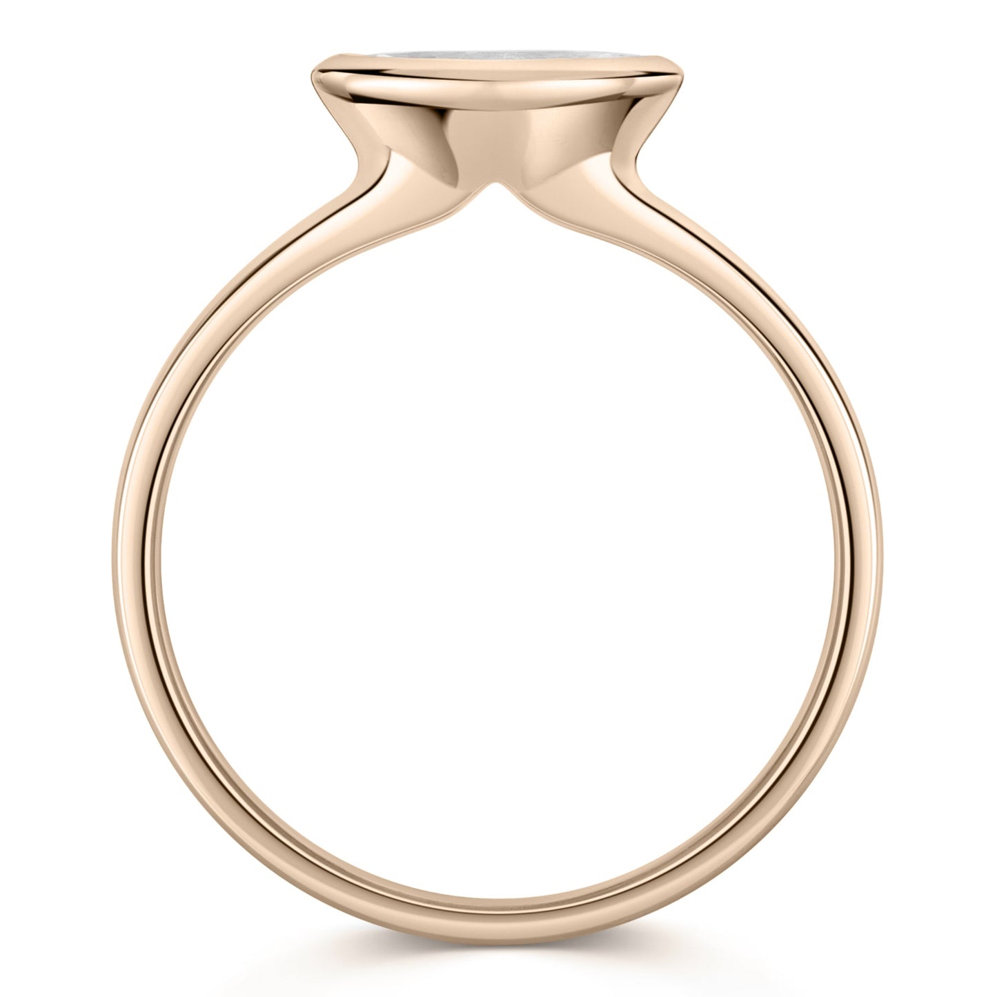 East West Marquise Bezel Set engagement ring in Rose gold - side view on a white background 
