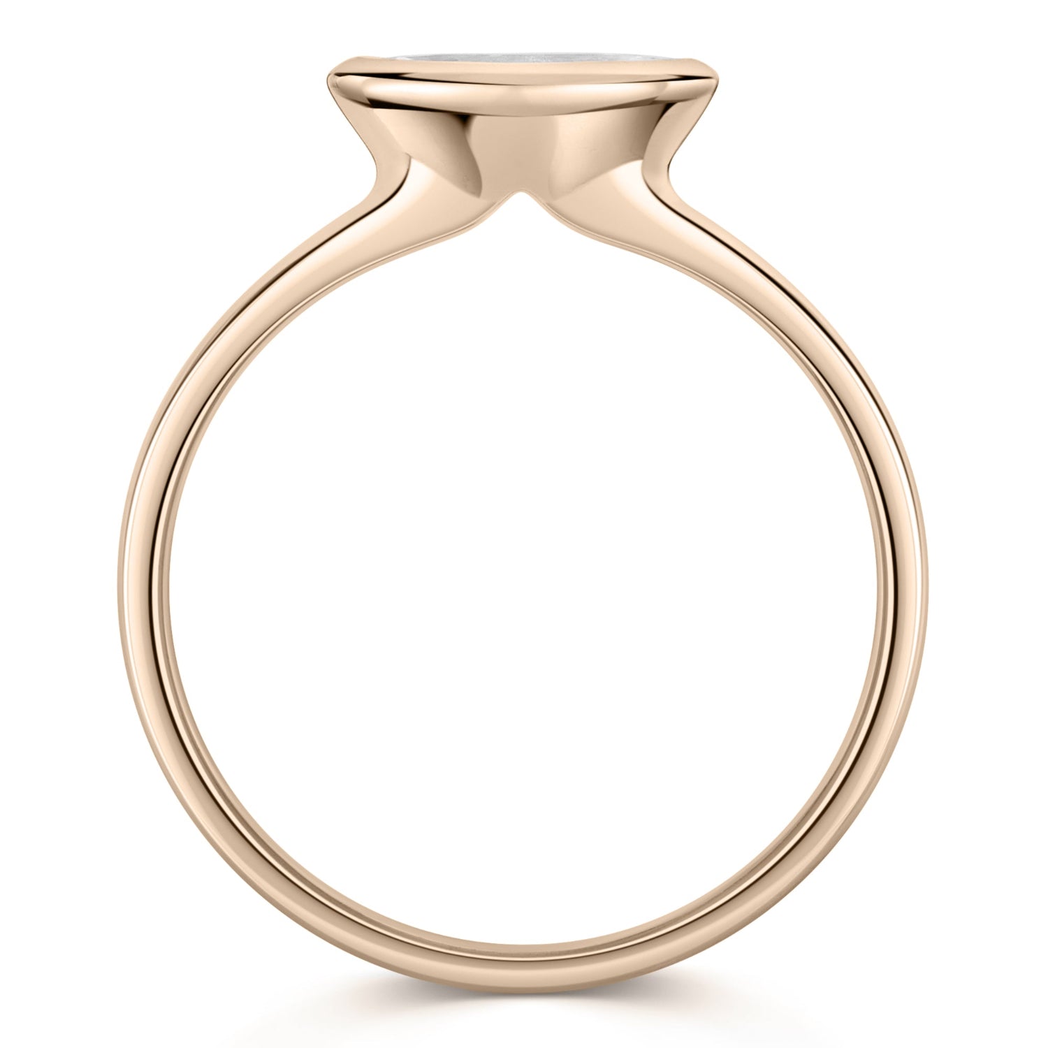 East West Marquise Bezel Set engagement ring in Rose gold - side view on a white background 