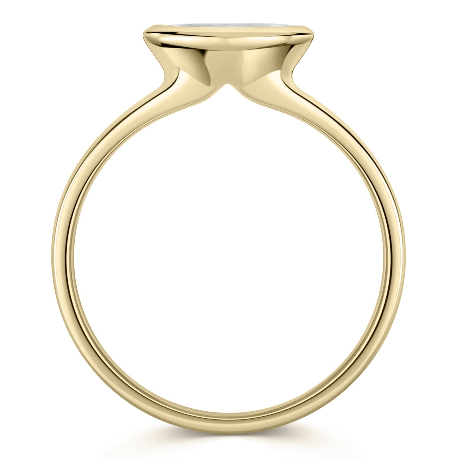 East West Marquise Bezel Set engagement ring in yellow gold - side view on a white background
