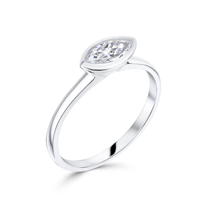 East West Marquise Diamond Bezel Solitaire Engagement Ring on white background