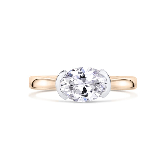 East West Oval Cut Diamond Engagement Ring in Rose Gold  on a white background