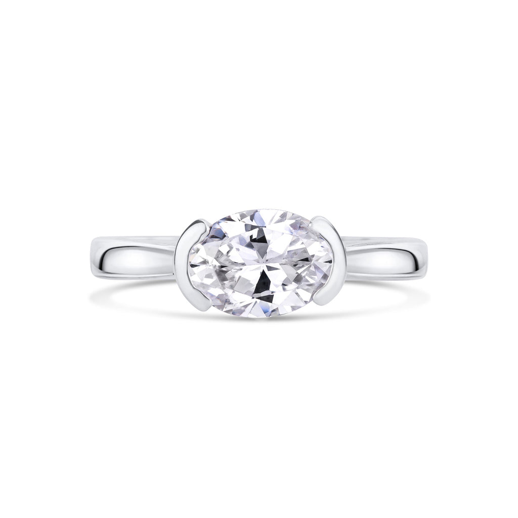 East West Oval Diamond Engagement Ring on white background 
