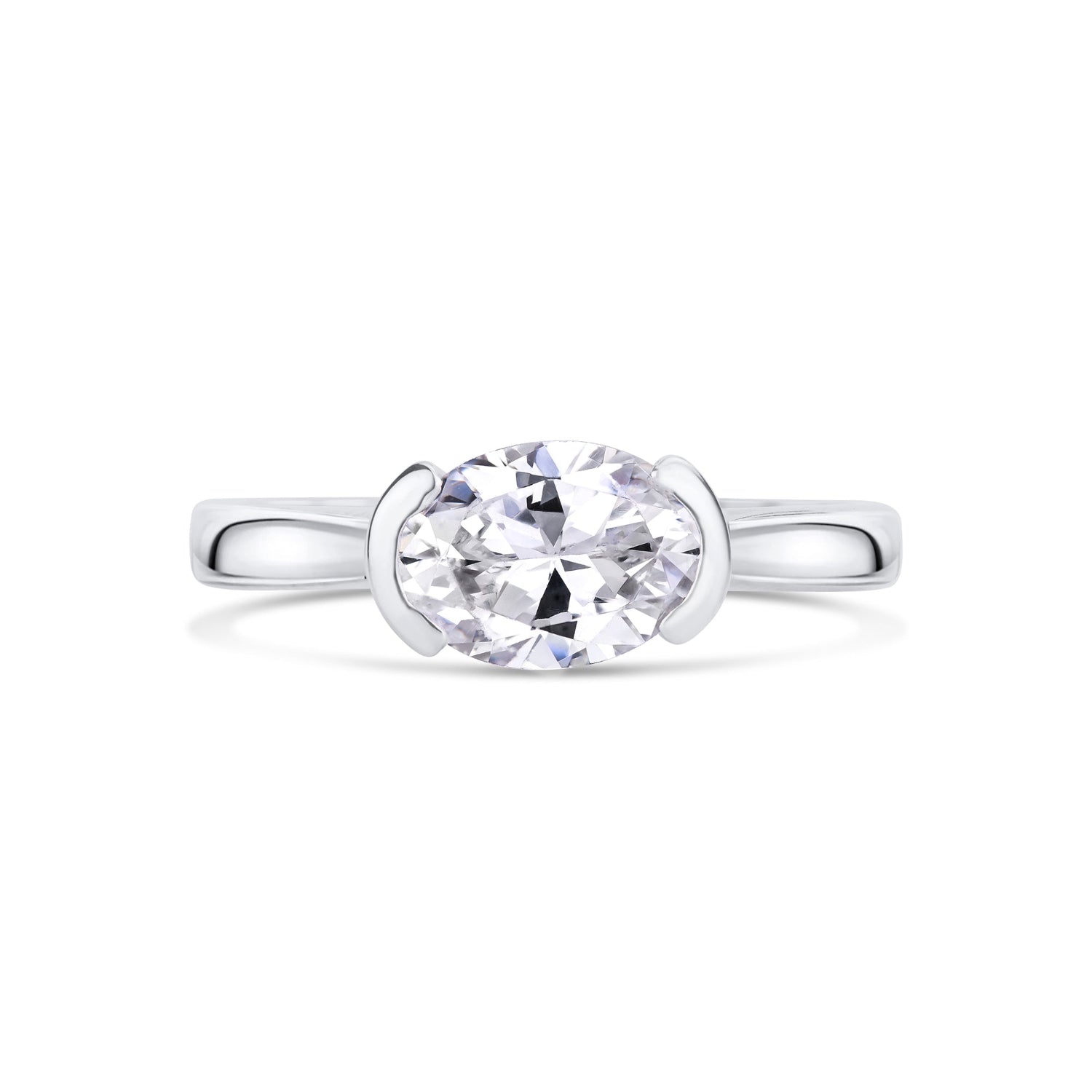 East West Oval Diamond Engagement Ring on white background 