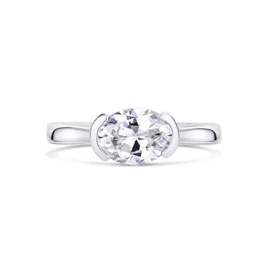 East West Oval Diamond Engagement Ring on white background 