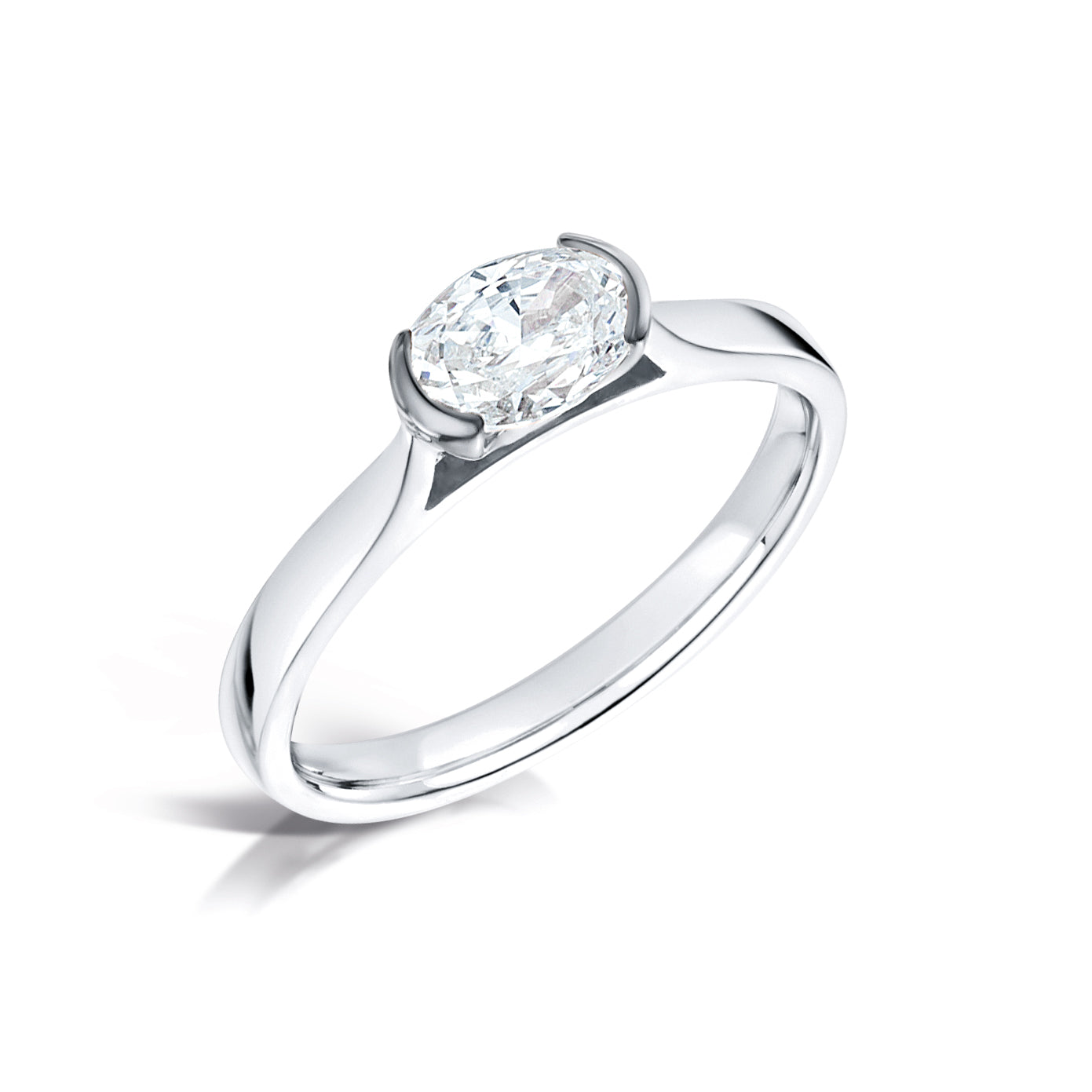 East West Oval Diamond Engagement Ring in Platinum