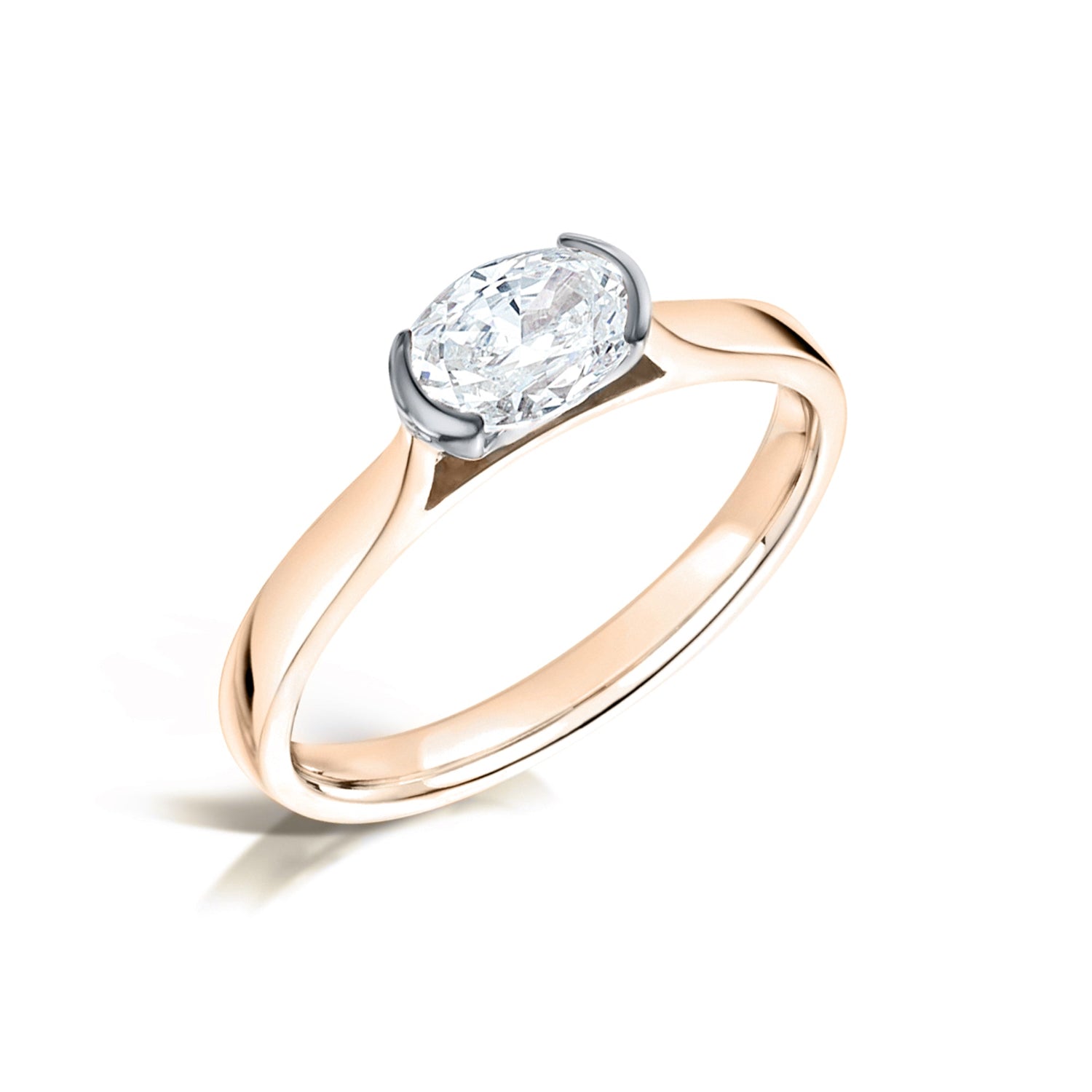 East West Oval Diamond Engagement Ring in Rose Gold