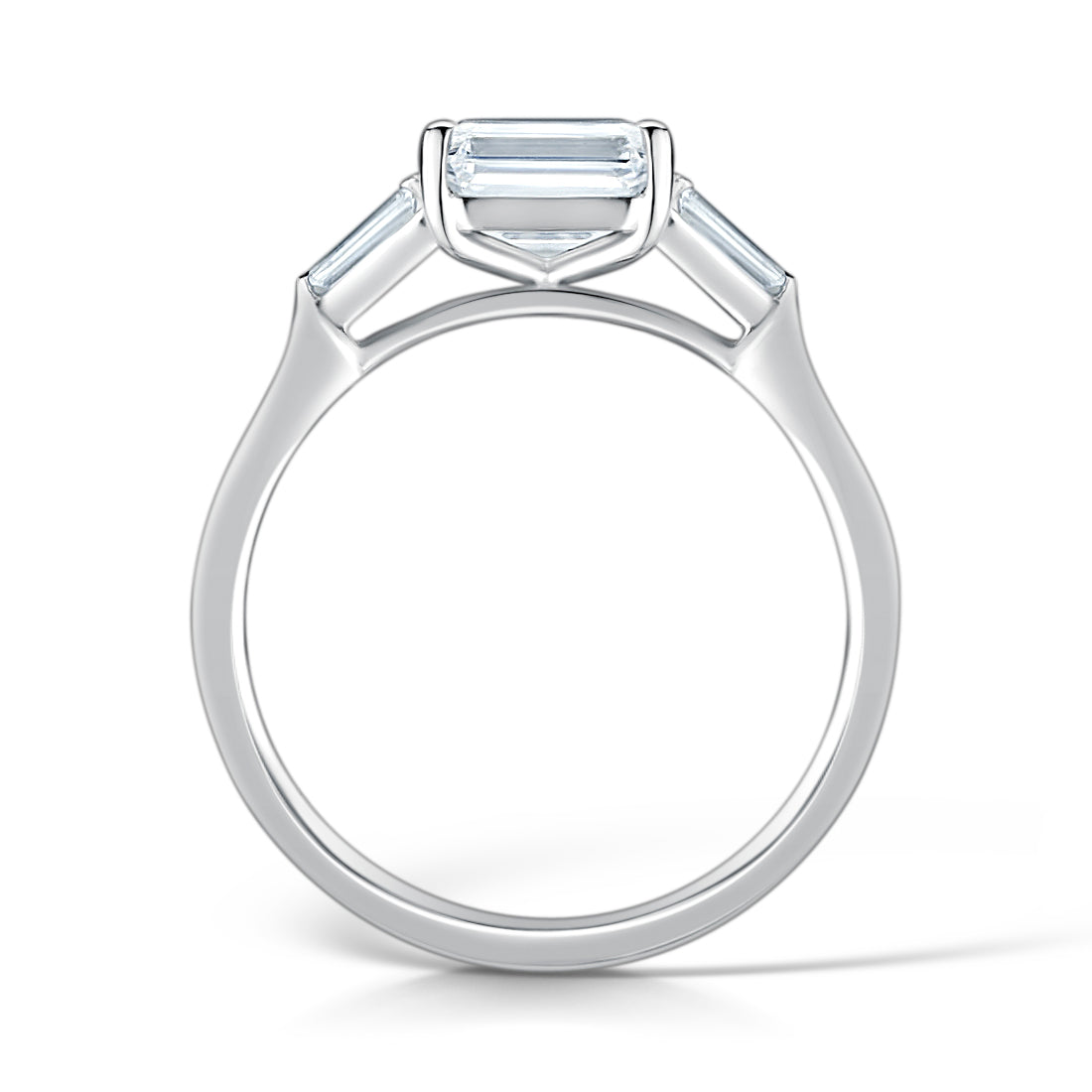 Emerald Cut Diamond Trilogy Ring Side View