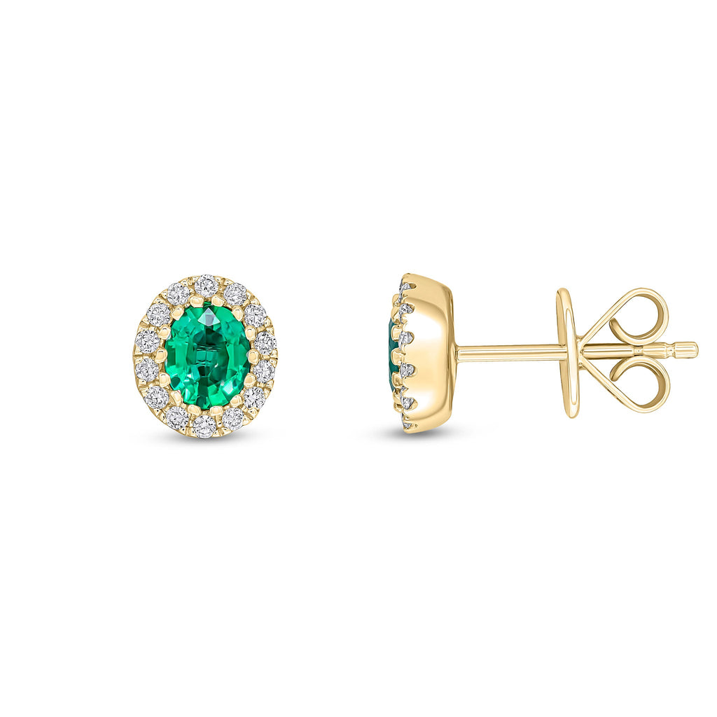 Emerald & Diamond Studs in Yellow Gold