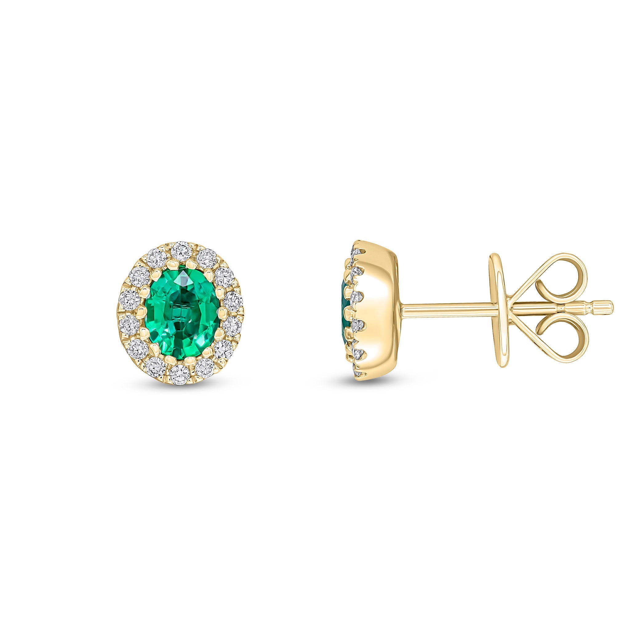 Emerald & Diamond Studs in Yellow Gold