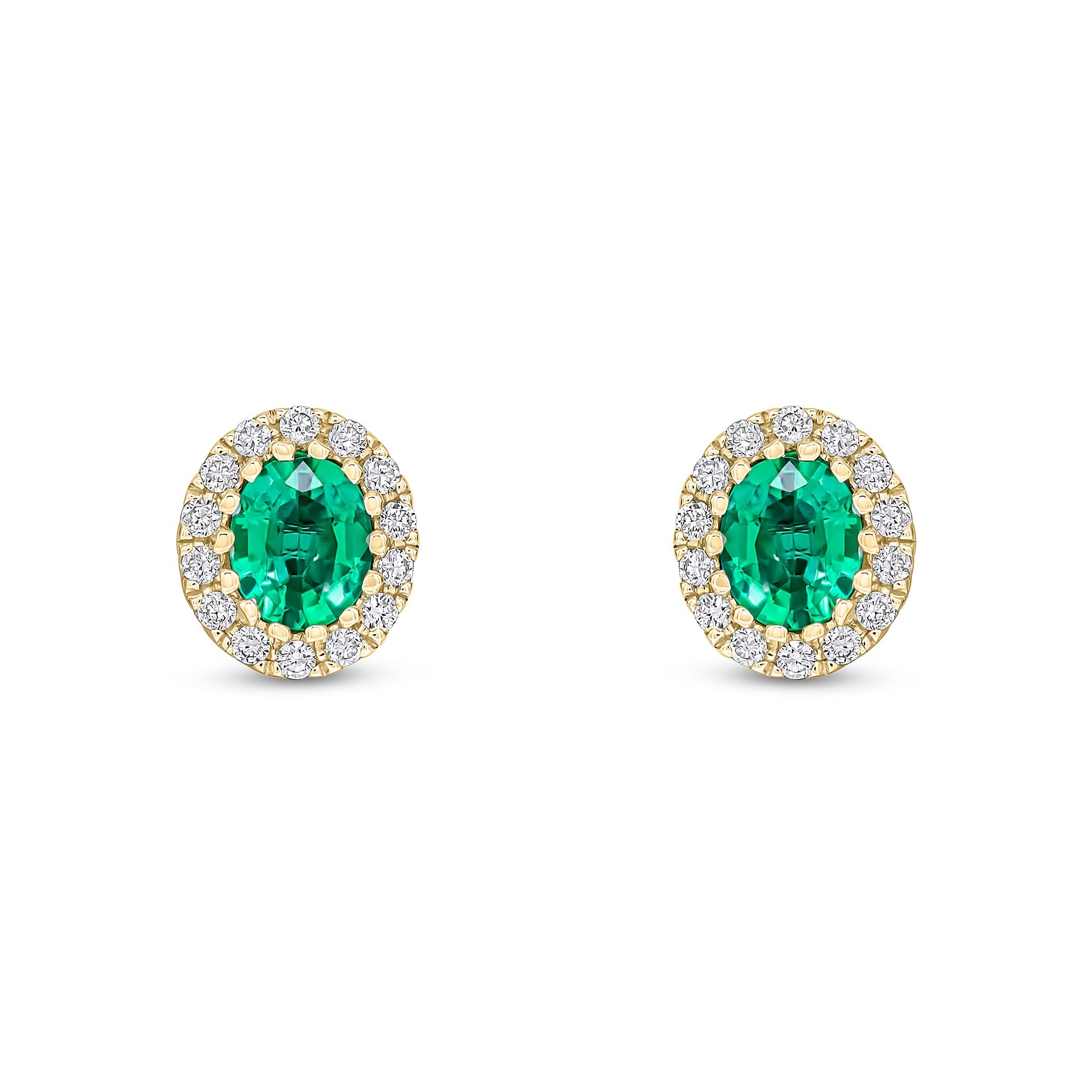 Emerald & Diamond Studs in Yellow Gold - Front