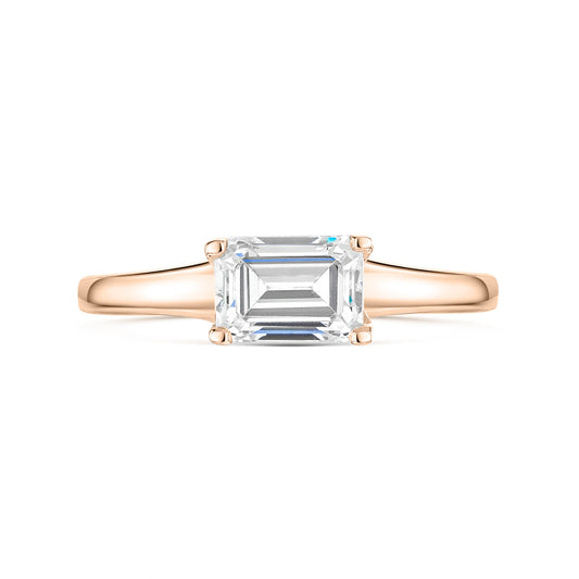 Emerald East West Diamond Engagement Ring in Rose Gold on a white background