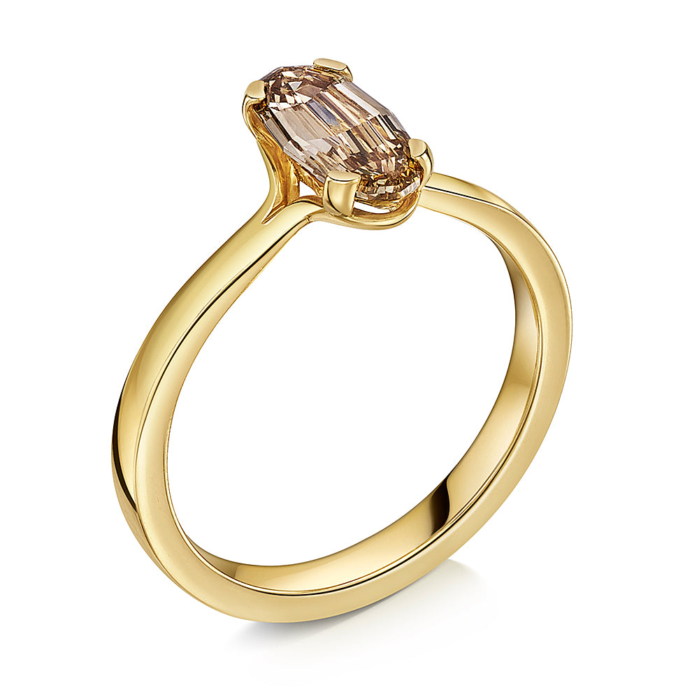 Fancy Brown Diamond Engagement Ring in Yellow Gold. Side view.