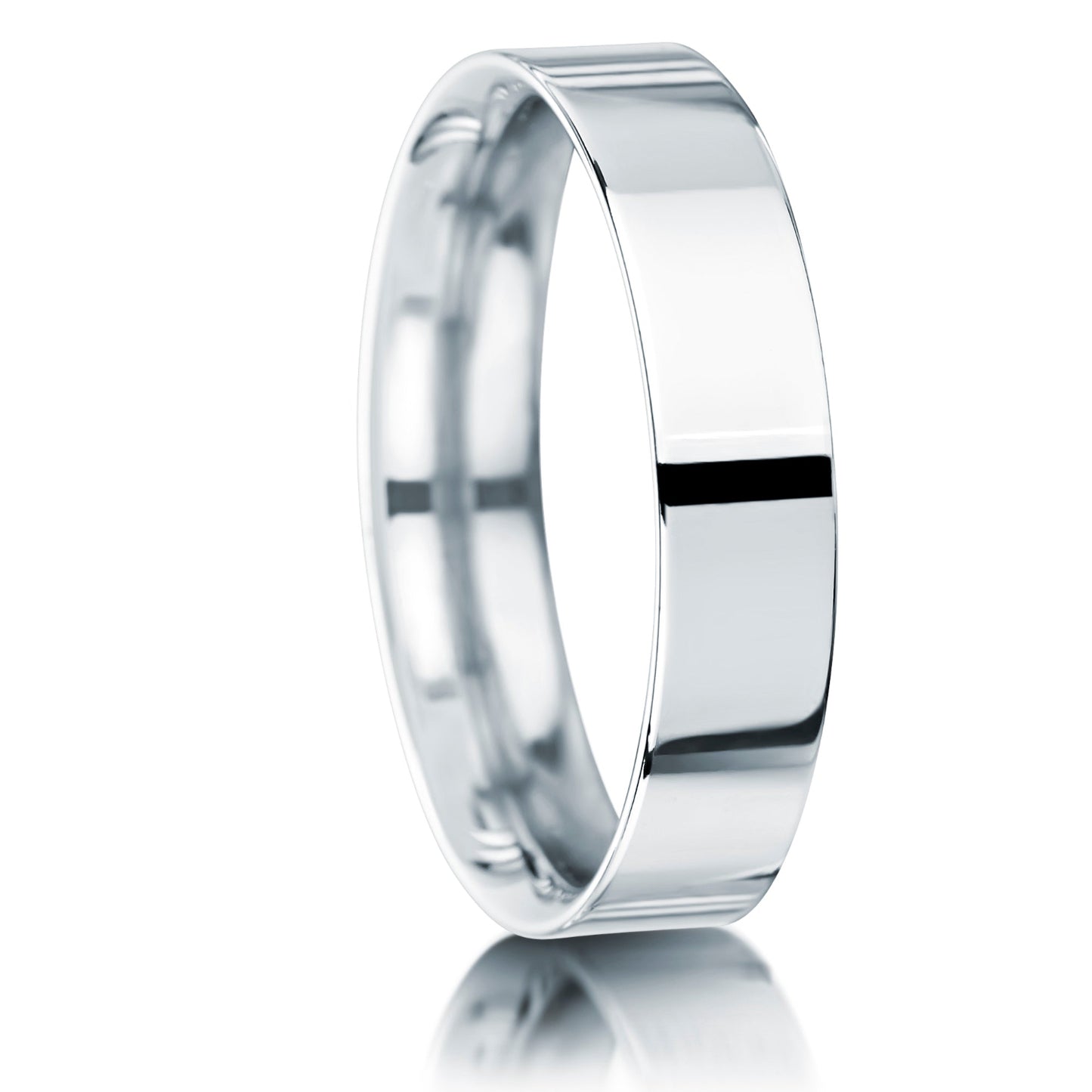 Silver ring with flat top and rounded inside on a white background