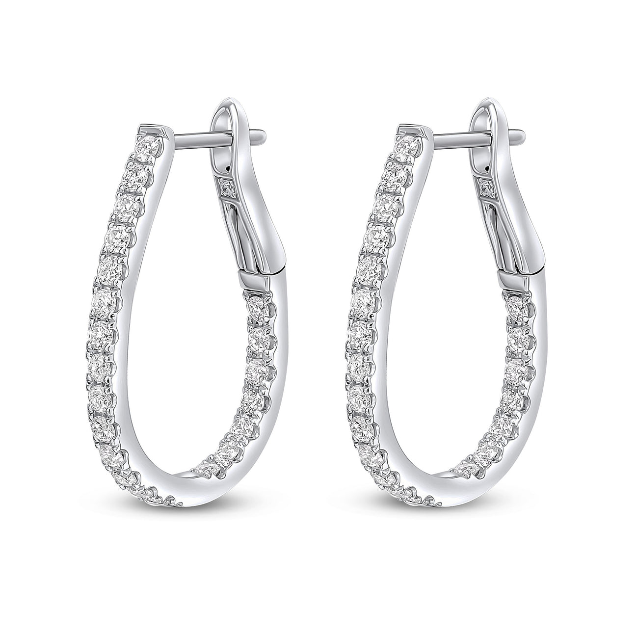 Full Diamond Horseshoe Hoops - Side view - 18ct White Gold 