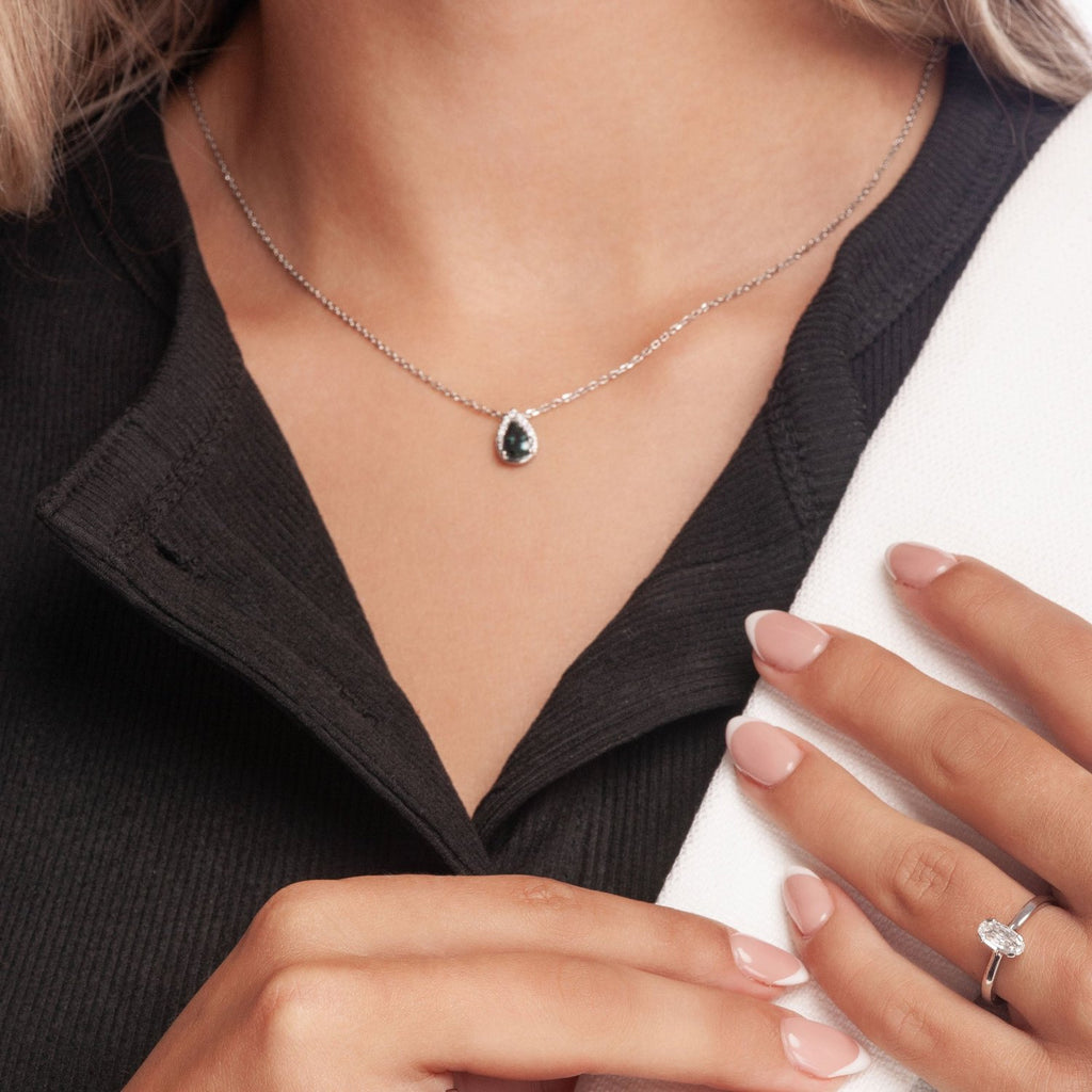 Green / Blue Sapphire & Diamond Necklace on model