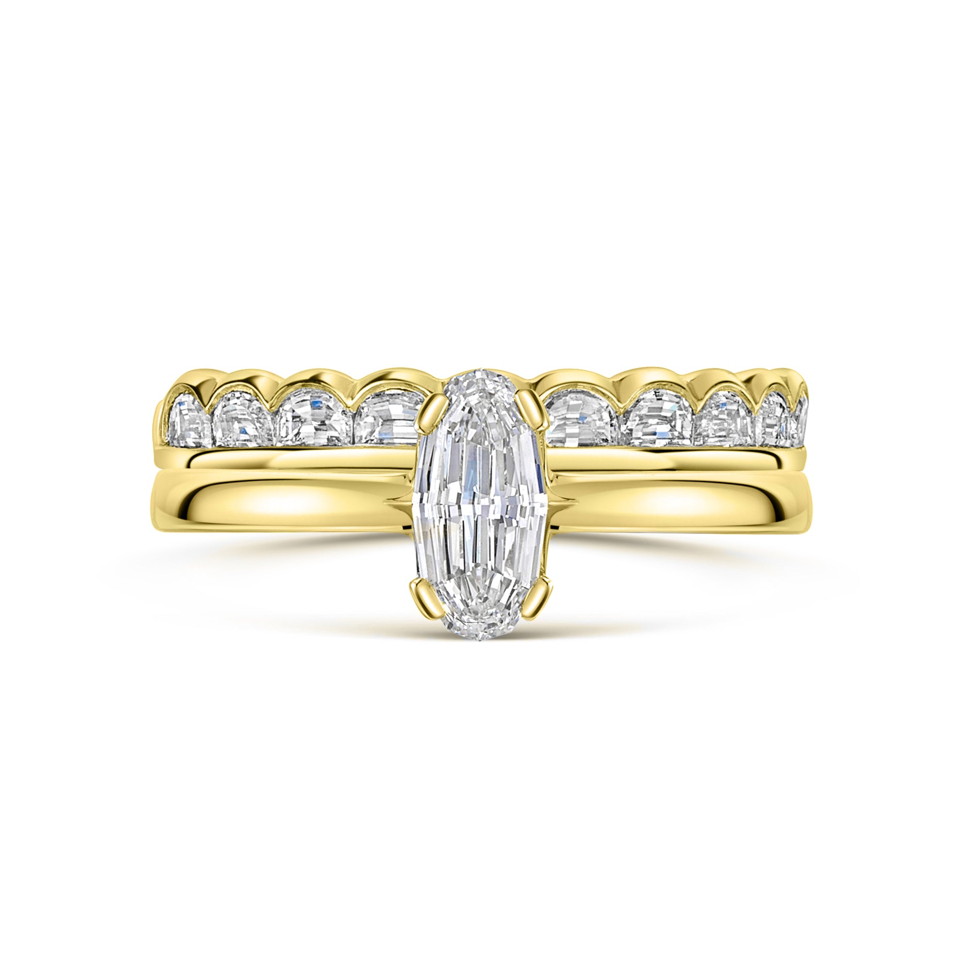 Half Moon Diamond Eternity Wedding Ring in Yellow Gold