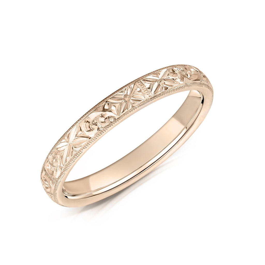 Hand Engraved Delicate Wedding Band in Rose Gold