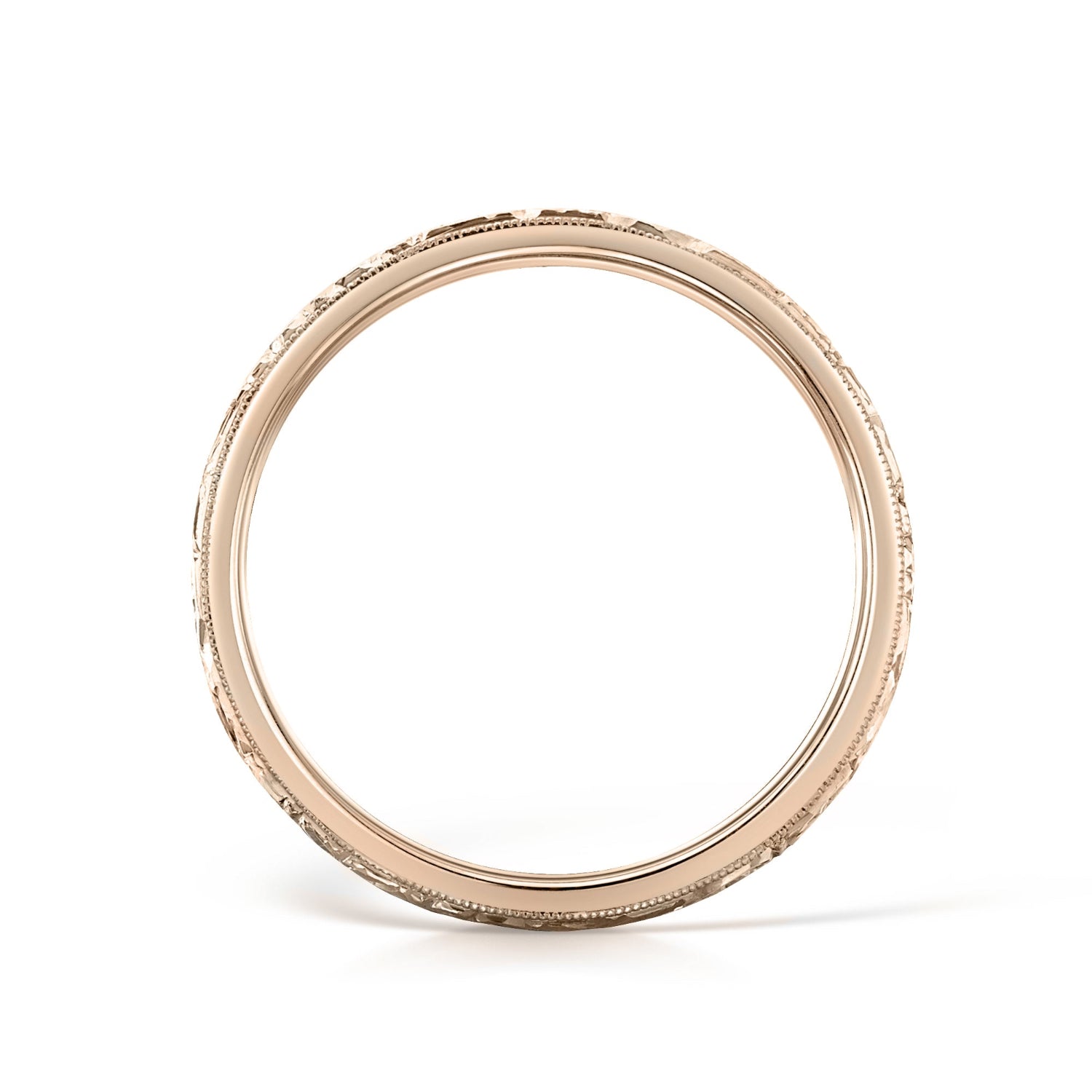Hand Engraved Delicate Wedding Band in Rose Gold - Side