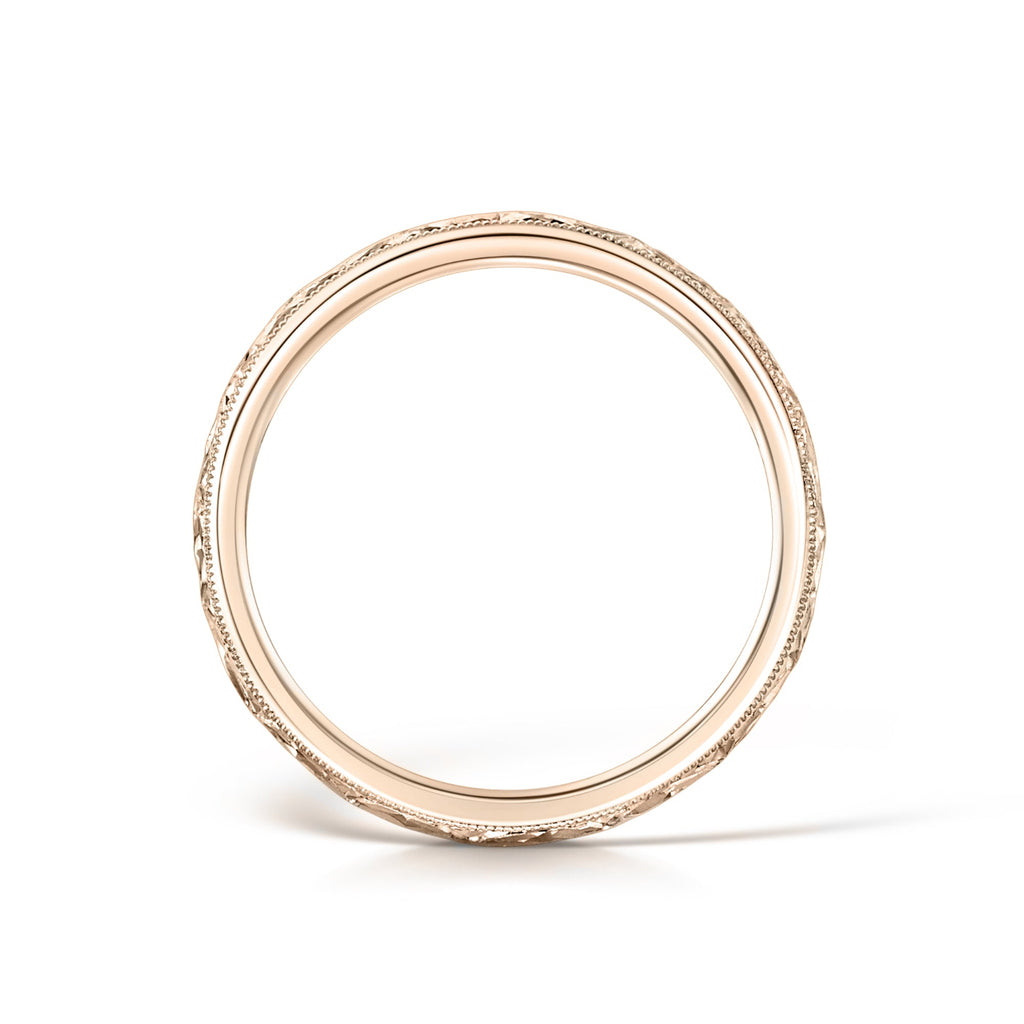 Hand Engraved Floral Wedding Band in Rose Gold - Side