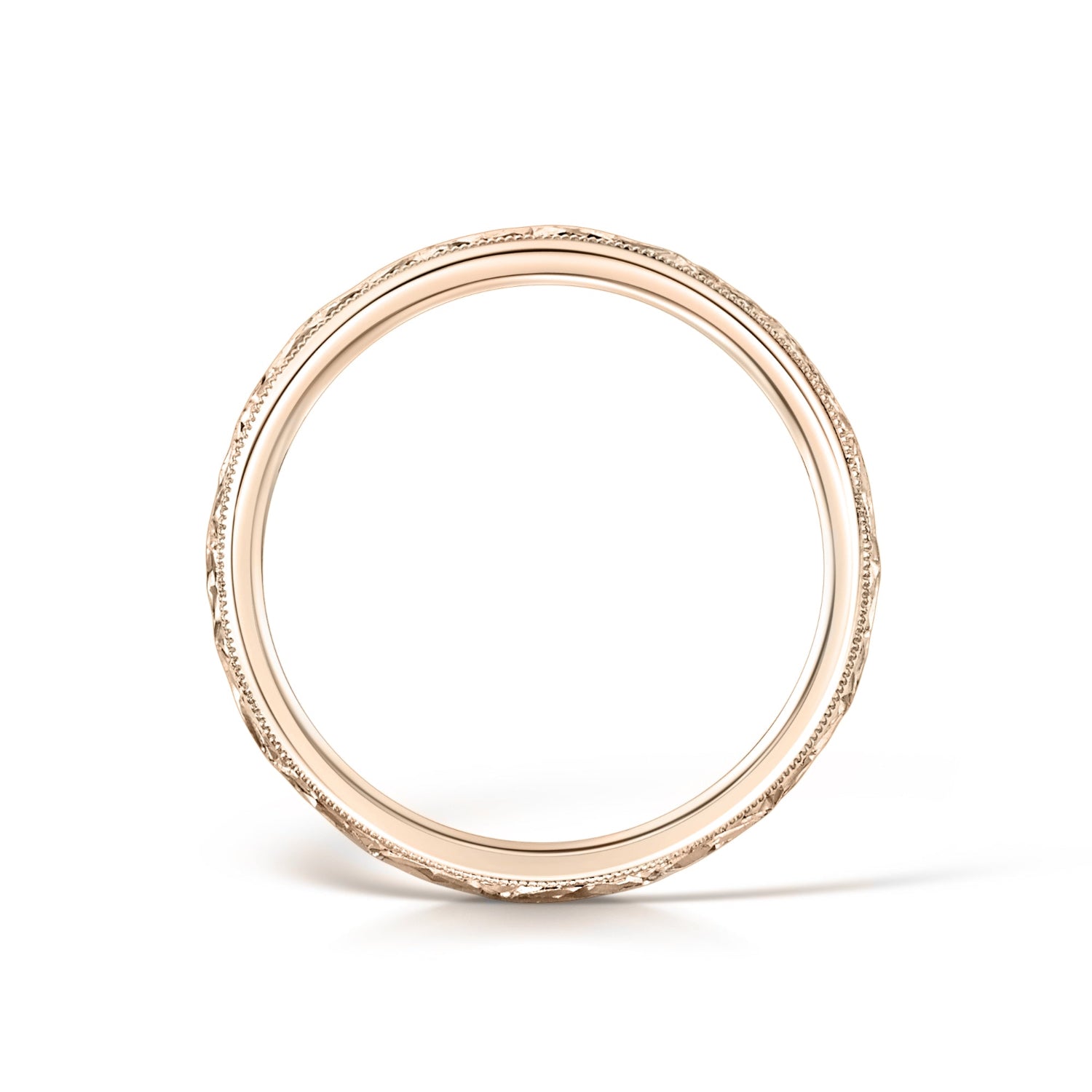 Hand Engraved Floral Wedding Band in Rose Gold - Side