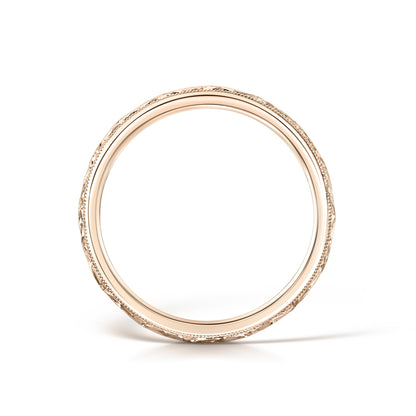 Hand Engraved Floral Wedding Band in Rose Gold - Side