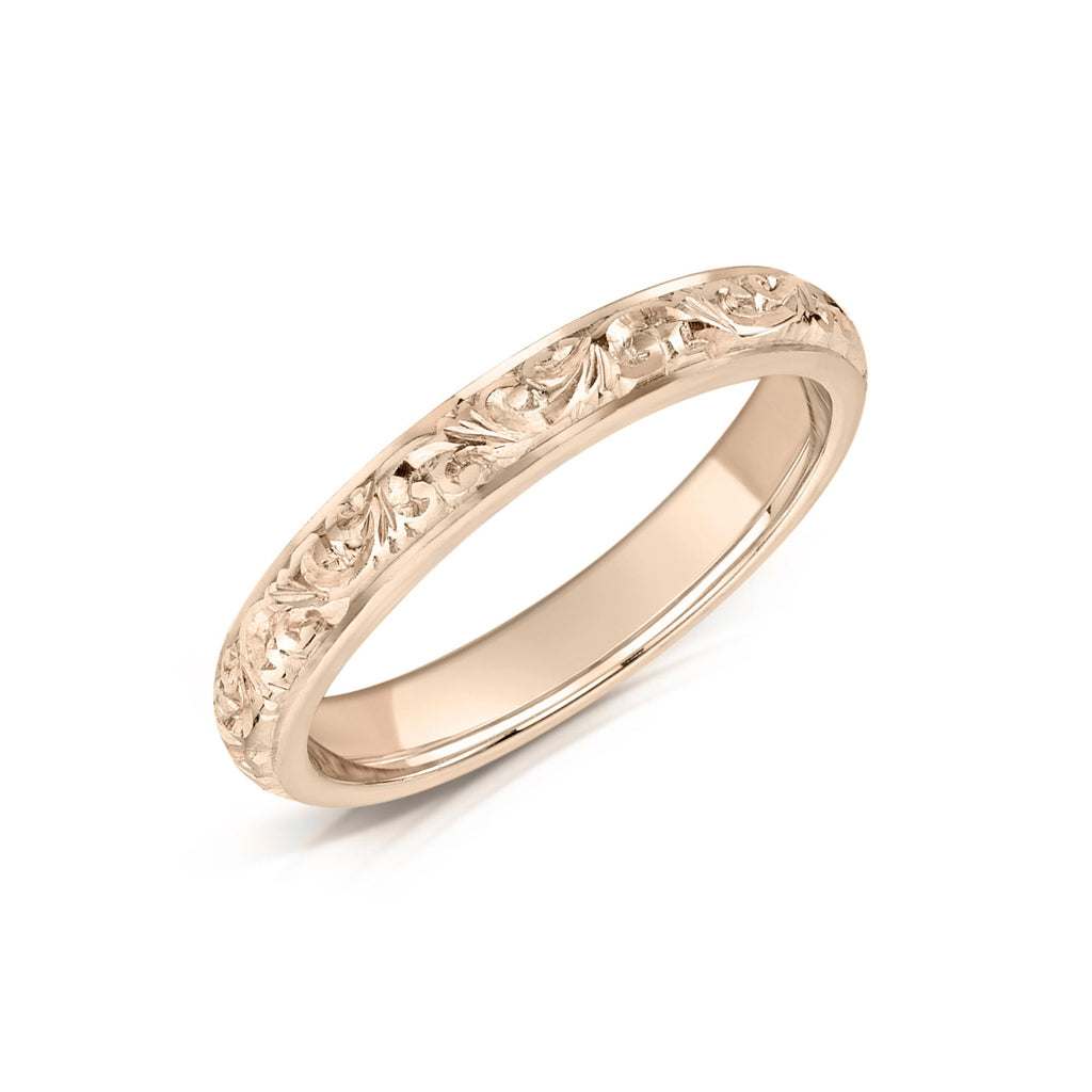 Hand Engraved Scroll Rose Gold Wedding Band