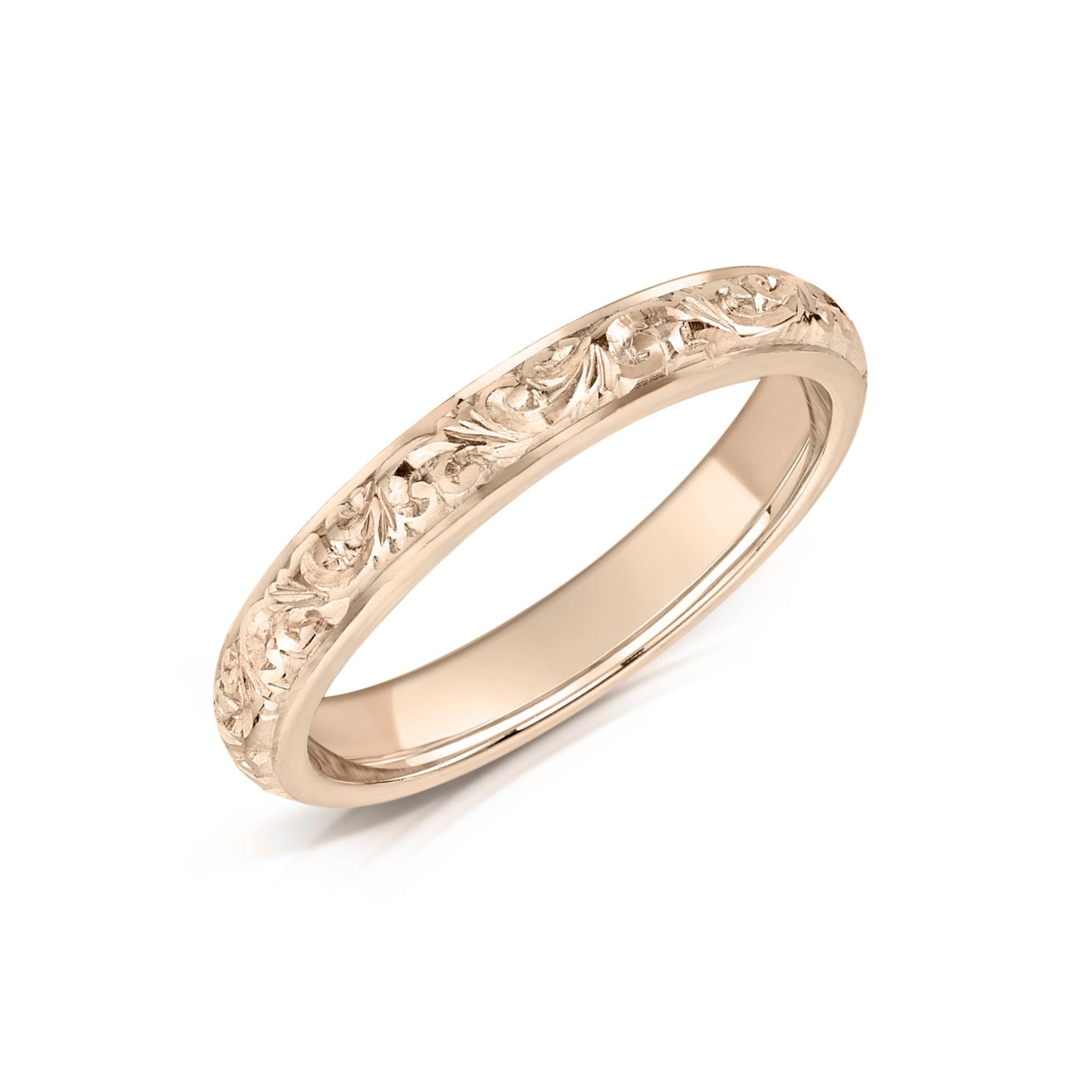 Hand Engraved Scroll Rose Gold Wedding Band
