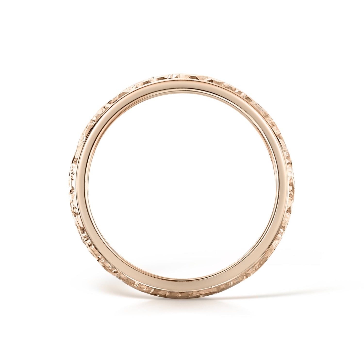 Hand Engraved Scroll Rose Gold Wedding Band - Side