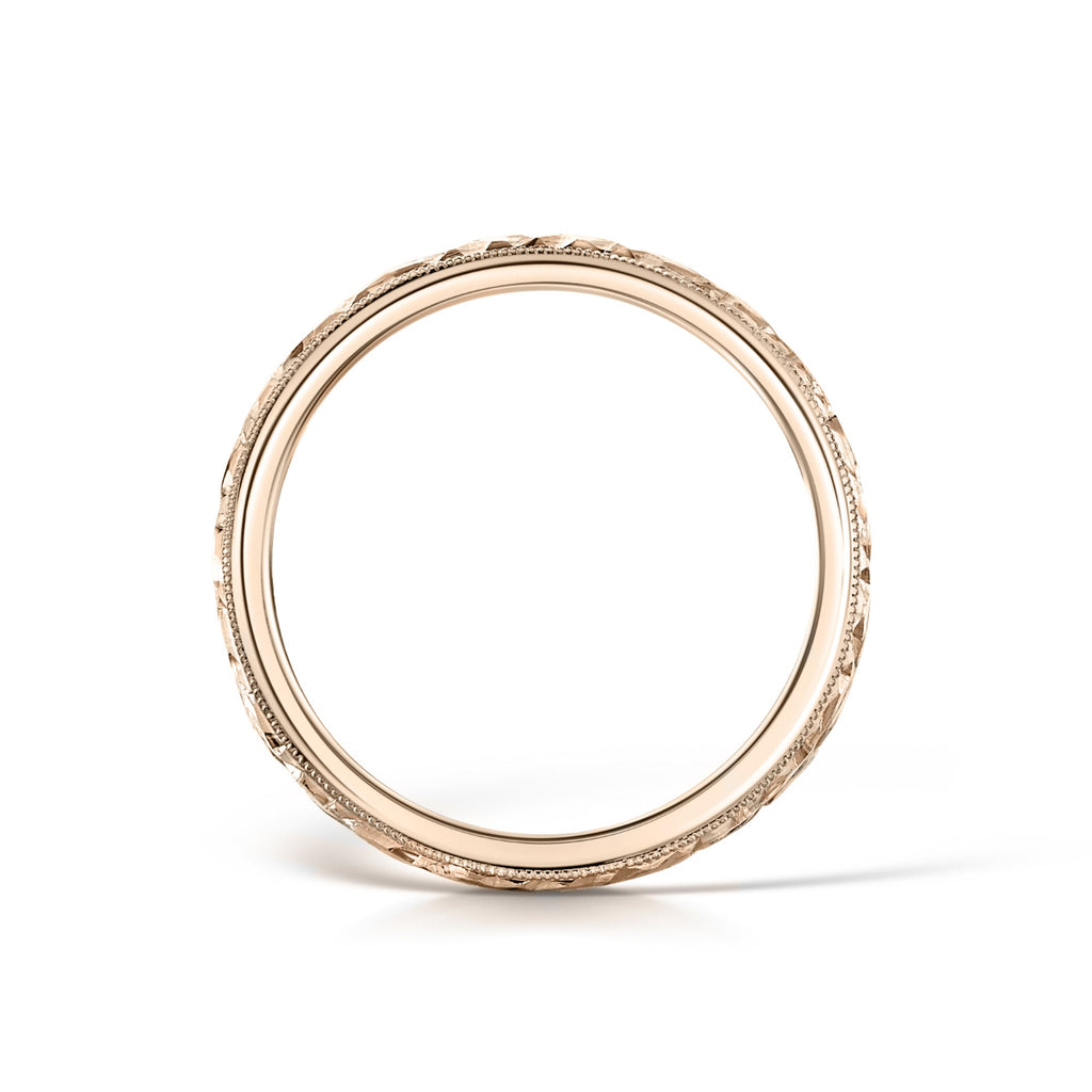 Hand Engraved Vintage Style Wedding Band in Rose Gold - Side