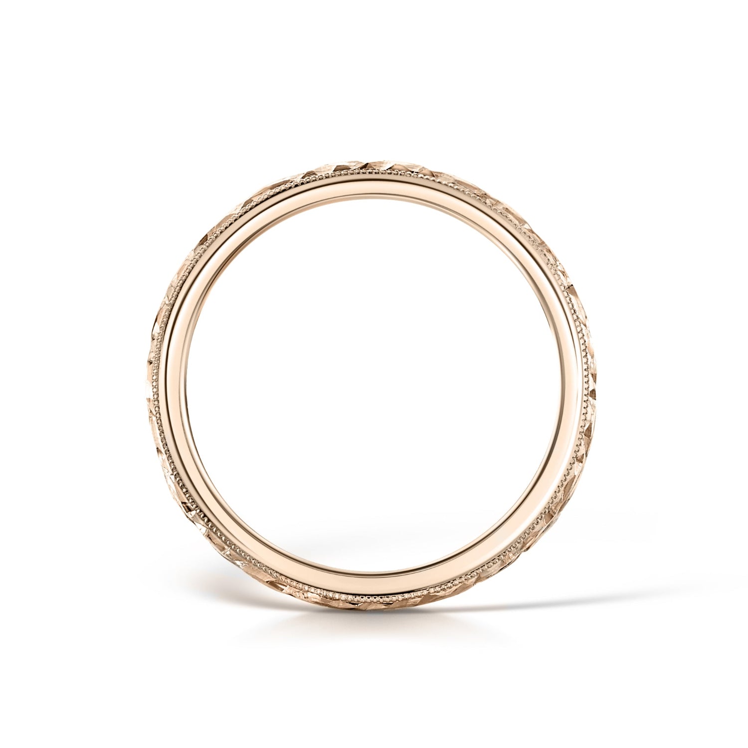 Hand Engraved Vintage Style Wedding Band in Rose Gold - Side