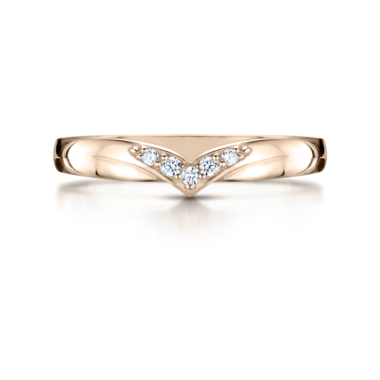 Ladies Diamond Set Shaped Wedding in Rose Gold on white background