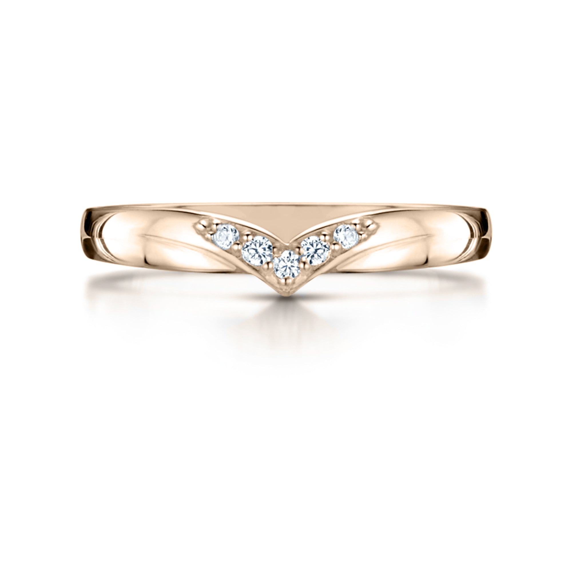 Ladies Diamond Set Shaped Wedding in Rose Gold on white background