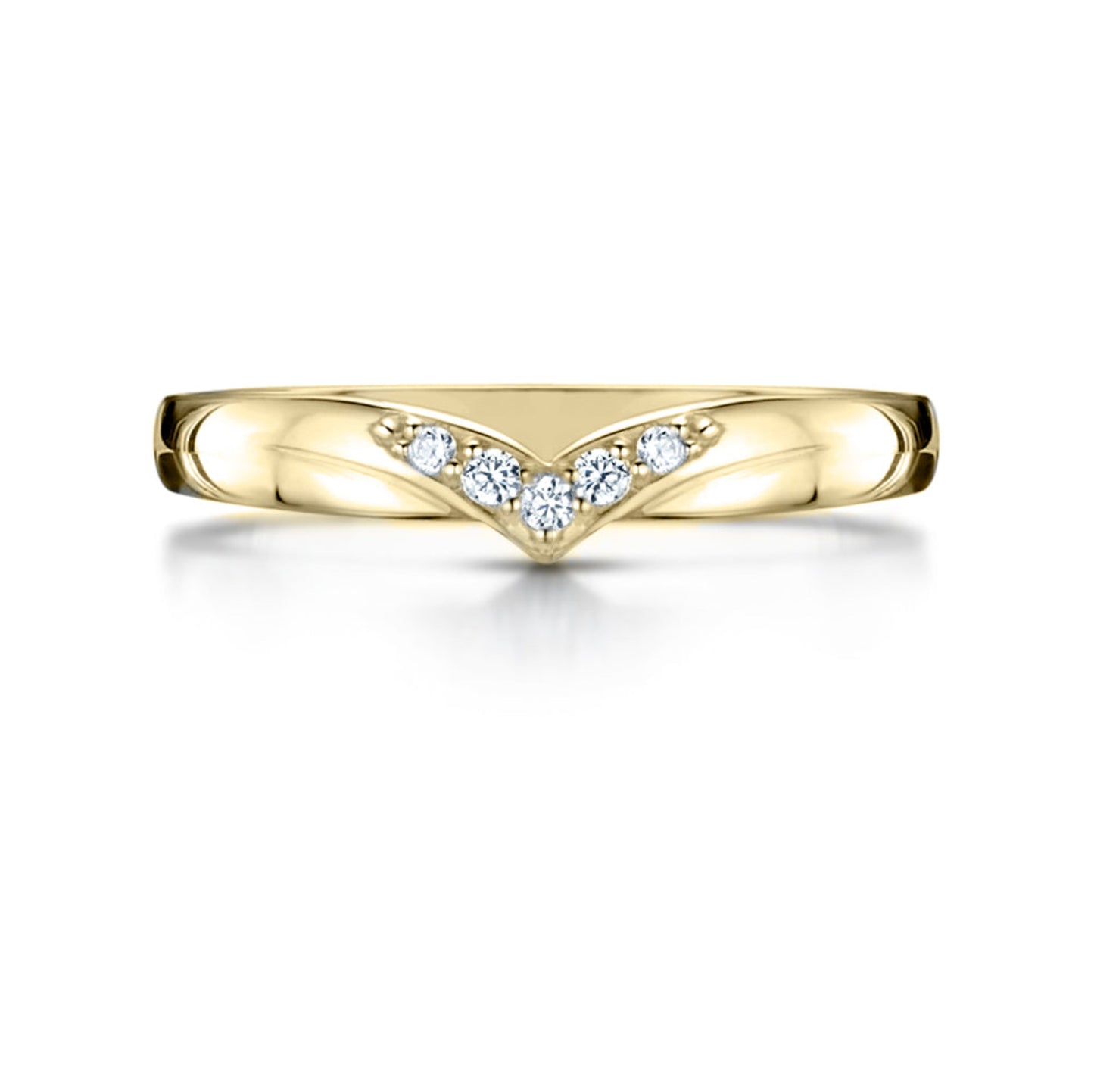 Ladies Diamond Set V Shaped Wedding in Yellow Gold