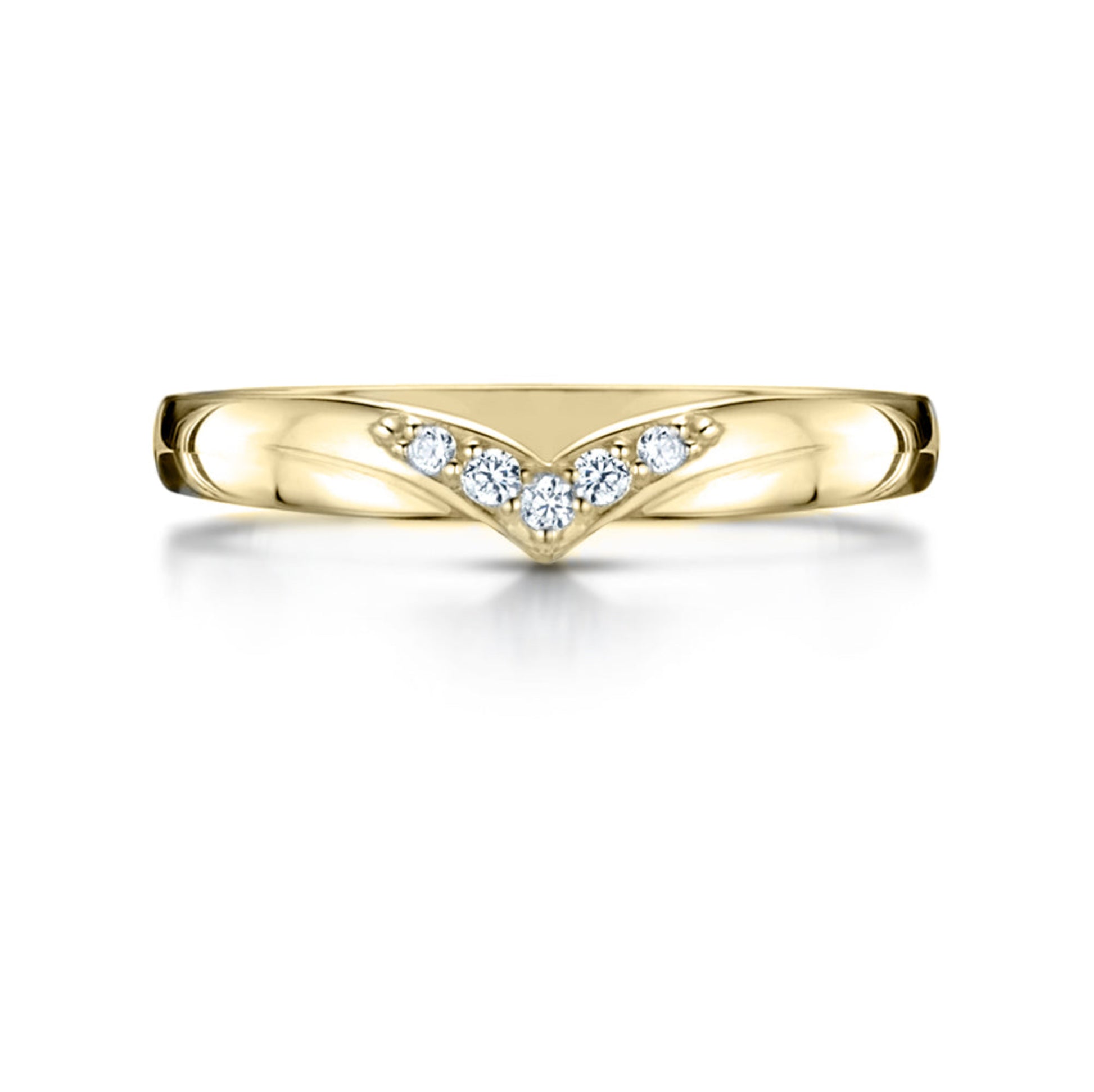 Ladies Diamond Set V Shaped Wedding in Yellow Gold