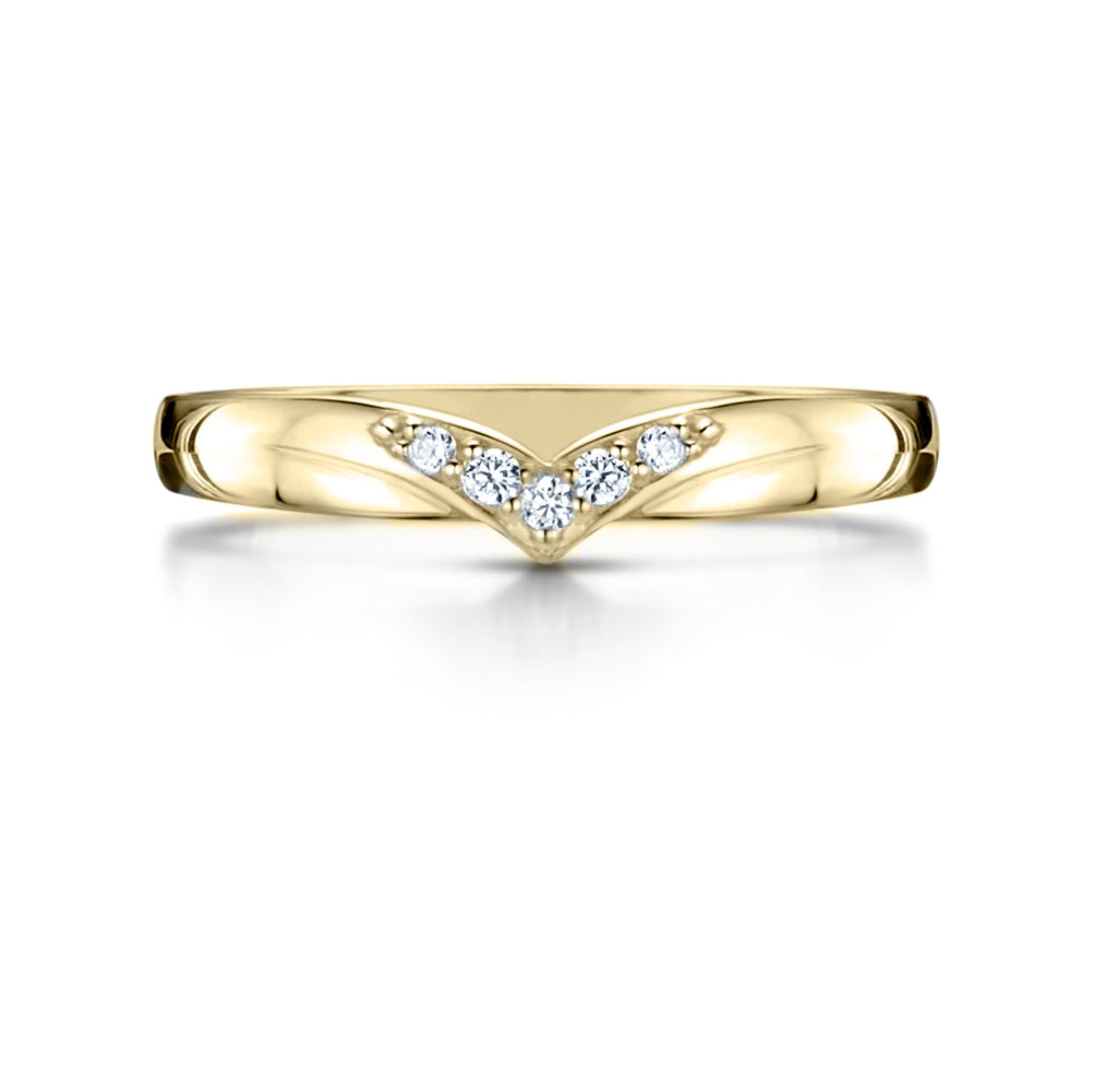 Ladies Diamond Set V Shaped Wedding in Yellow Gold