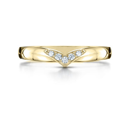 Ladies Diamond Set V Shaped Wedding in Yellow Gold